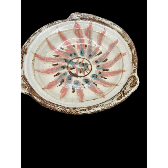 Stunning Art Pottery Shallow Bowl with Covered Lid Colorful Butter Dome 8" x 6" - Picture 5 of 9